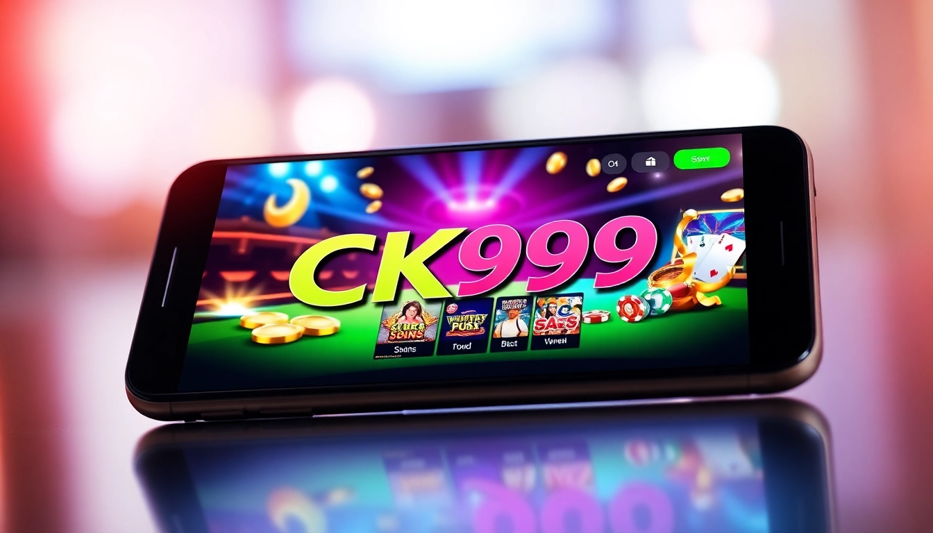Screenshot of the CK999 app interface on a smartphone, highlighting casino games and betting features for users.