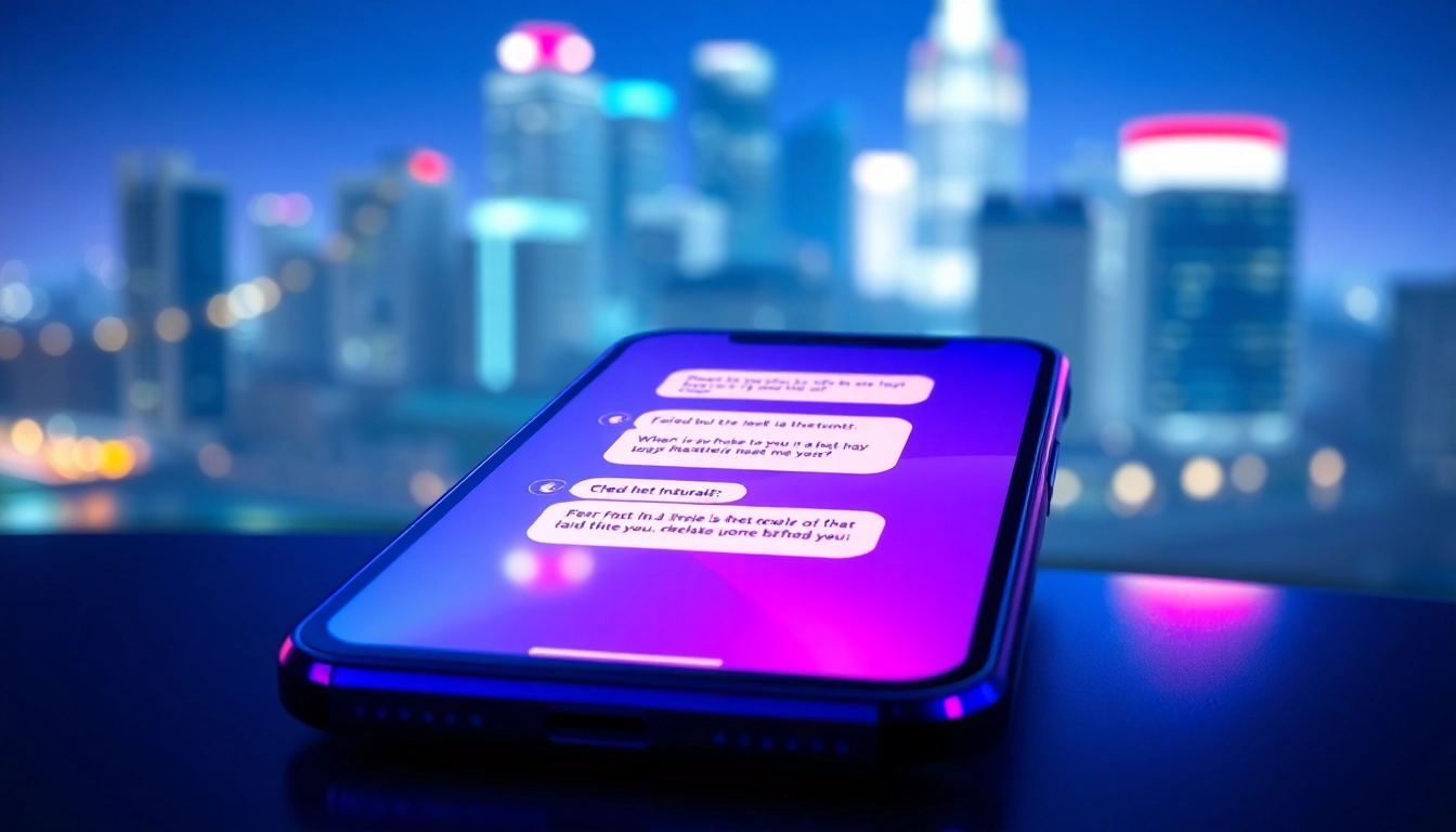 Smartphone displaying a chatbot conversation with a friendly AI character at night.
