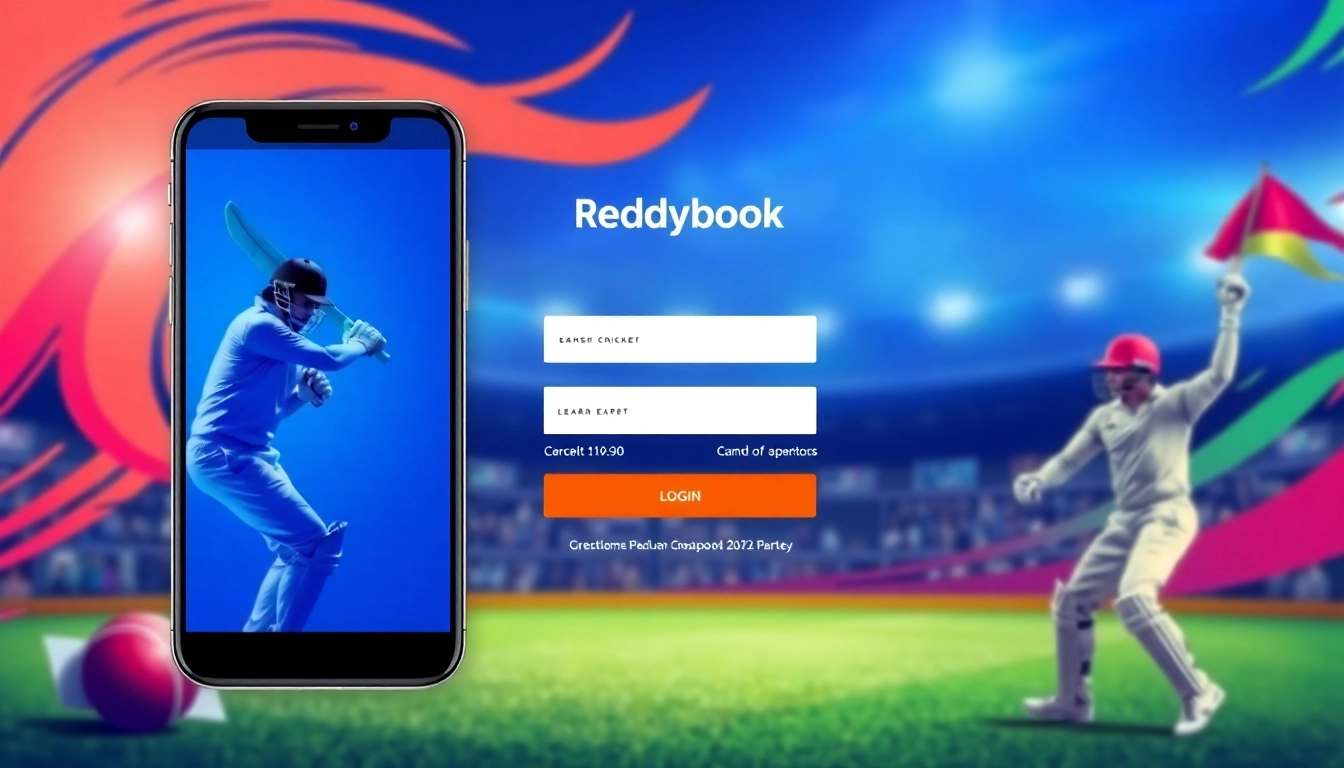 Reddybook login page with cricket sports background and easy access login fields for Indian users