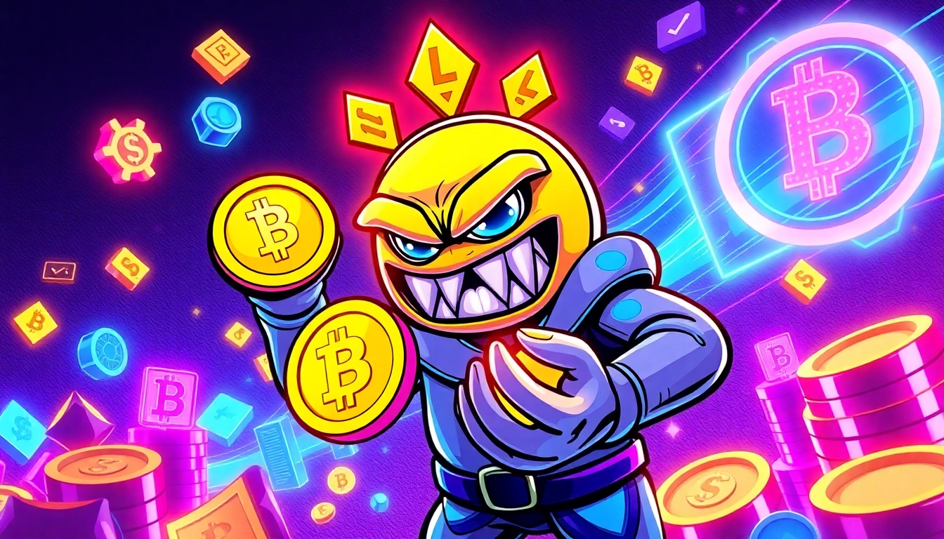 Buy Pepe Meme Coin with bold Pepe character holding a golden token, showcasing blockchain and