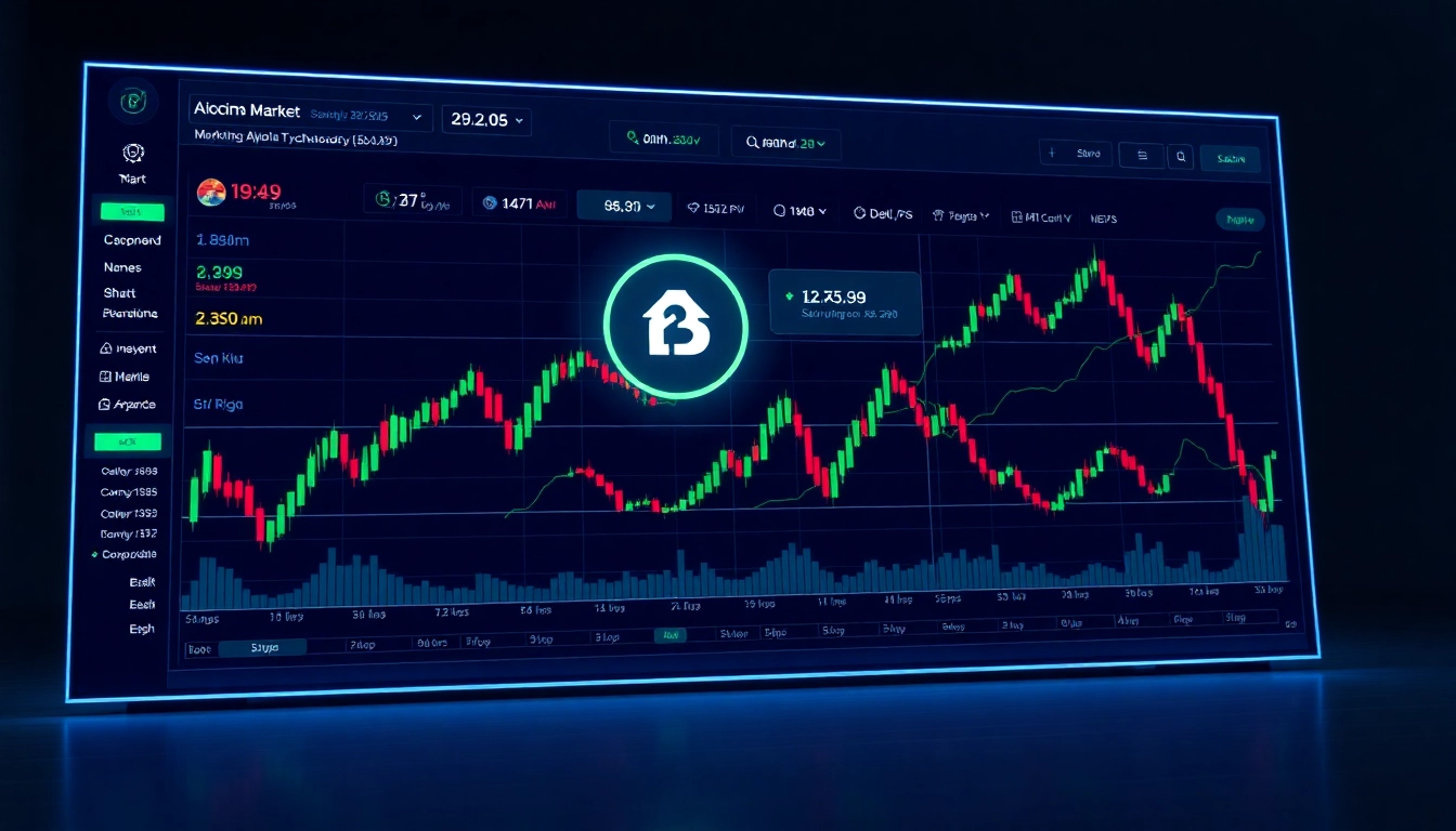 Professional graphic showing aicoin trading platform with live charts and market analysis,